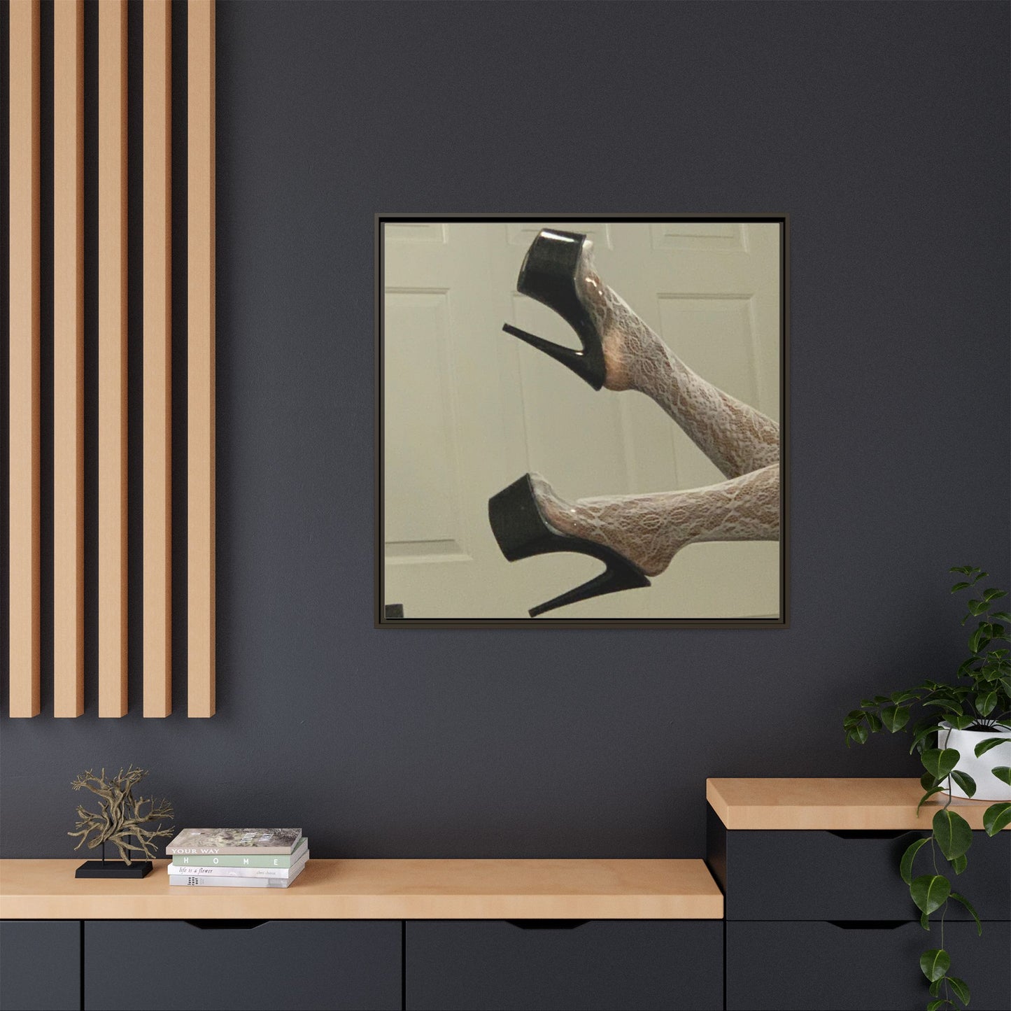 TORRIRAINN Framed Canvas Art - Lace Stockings with Platform Heels