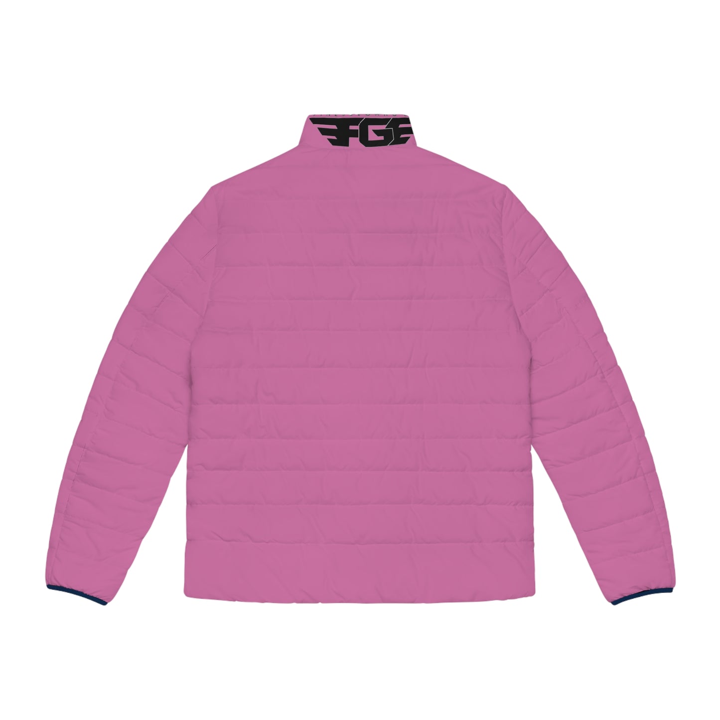 Pink Logo Puffer Jacket — Men's Lightweight Quilted Coat with FG Wing Graphic