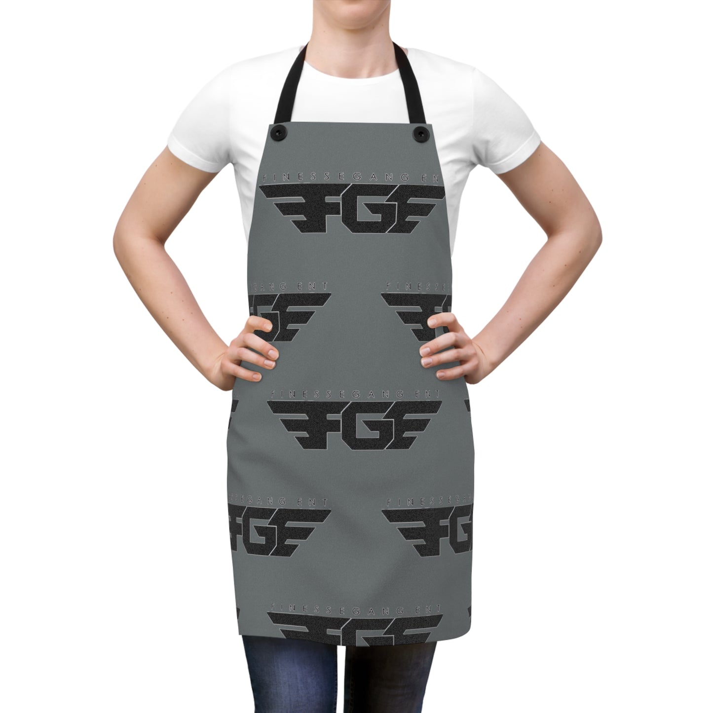 Apron — Grey Industrial 'FGF' Wing Logo Pattern Cooking Apron