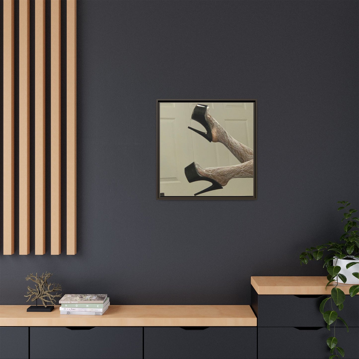 TORRIRAINN Framed Canvas Art - Lace Stockings with Platform Heels