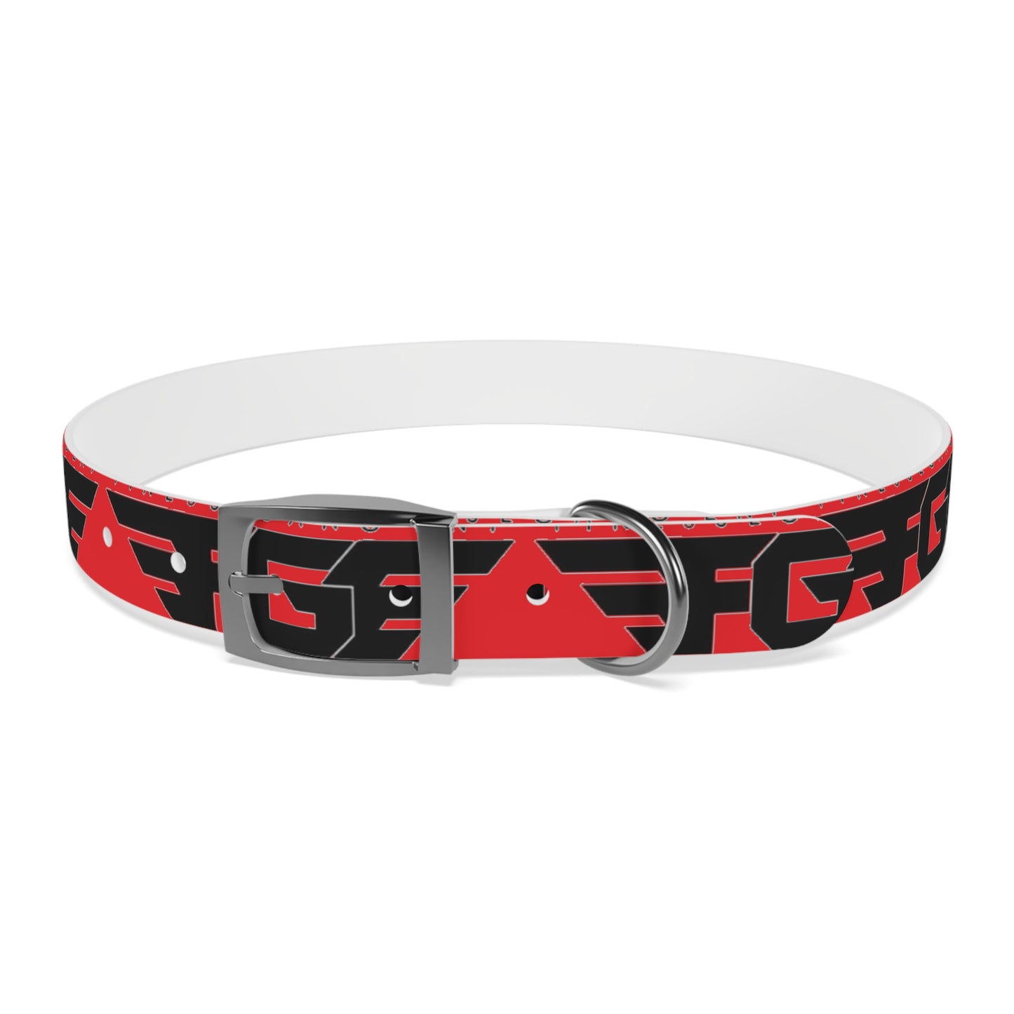 Bold Stylish Dog Collar - Vibrant Red Design with Logos for Trendy Pets